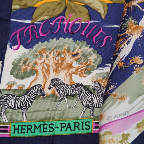 Auth Hermes "Tropiques" by Laurence Bourthoumieux silk scarf vtg Barely Used Con - Picture 10 of 12